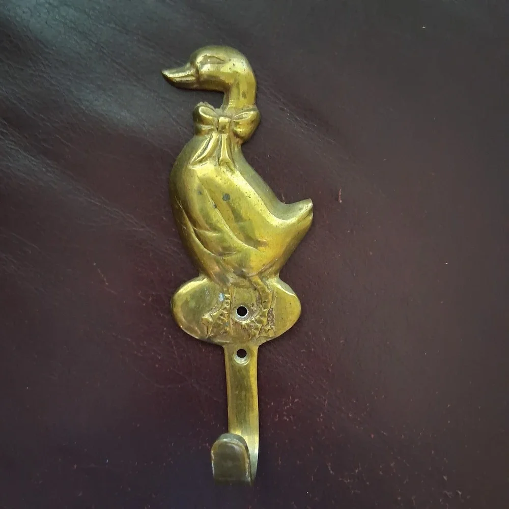 Vintage Solid Brass Goose Duck with Bow Wall Hook Hanger Cottagecore 5.5